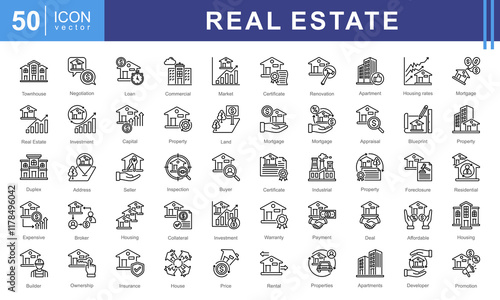 Real Estate icon collection set. Containing property, personal, location, buildings, housing, residential, apartment icon.