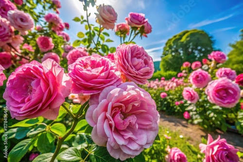 Drone Shot of Blooming Pink Roses in Sunny Garden - Boscobel Roses