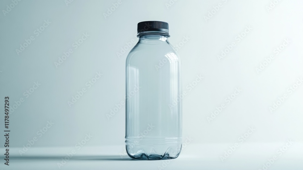 Empty Transparent Plastic Bottle with Black Cap on White Background Empty Transparent Plastic Bottle with Black Cap on White Background