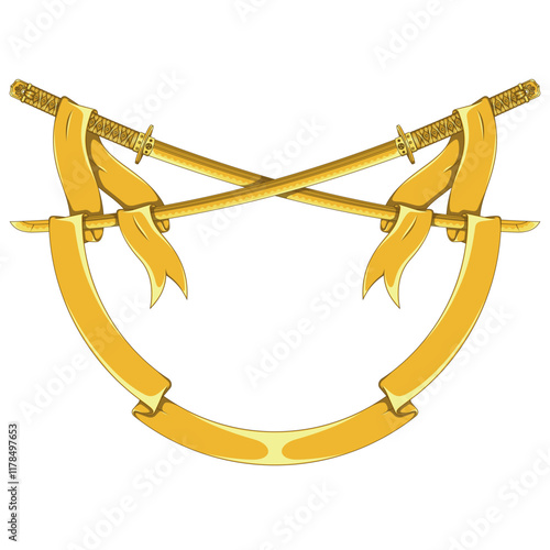 Ancient Japanese sword surrounded with ribbon