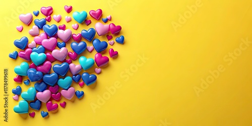 Wallpaper Mural Blue Pink Hearts Yellow Background - Abstract Love Art Generative AI Image Torontodigital.ca