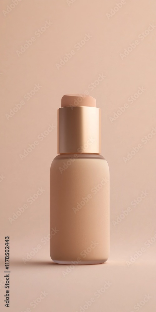 This elegant beige foundation bottle stands against a soft neutral background, capturing the essence of beauty and simplicity in cosmetic design. This elegant beige foundation bottle stands against a soft neutral background, capturing the essence of beauty and simplicity in cosmetic design.