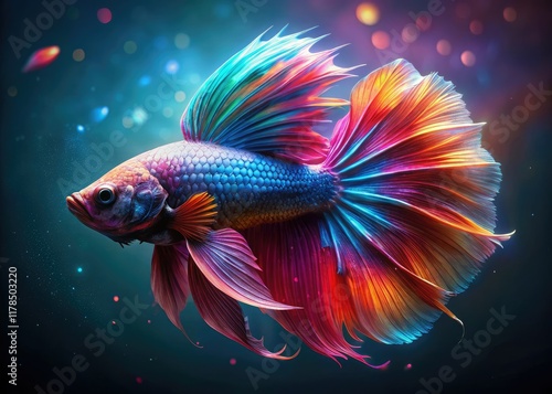 Elegant Betta Fish Sketch Style AI Photo, Generative Art, Conceptual Photography