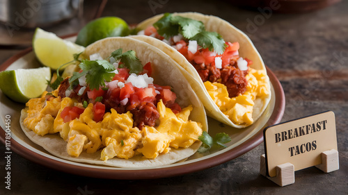 Rustic Texas Breakfast Plate with Scrambled Eggs and Chorizo Tacos