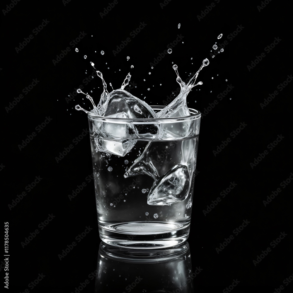 water splash in glass with ice water splash in glass with ice