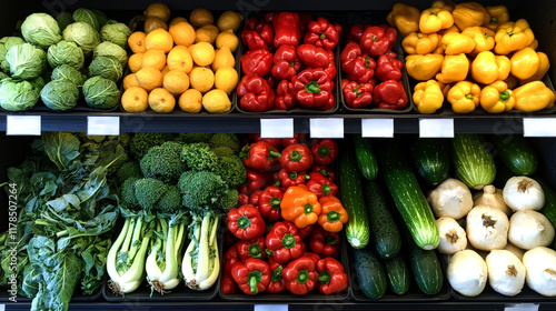 Vibrant Fresh Produce: A Colorful Display of Fruits and Vegetables at the Local Farmers Market photo