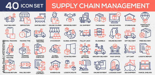 Supply Chain Management Line Color Icon Collection