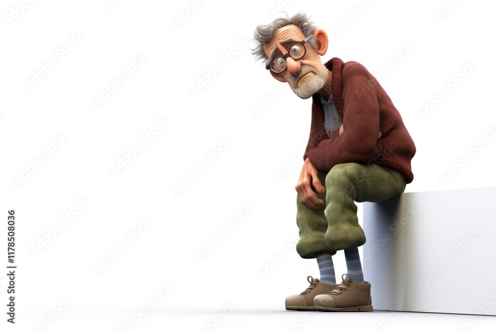Portrait cartoon adult contemplation. Portrait cartoon adult contemplation.