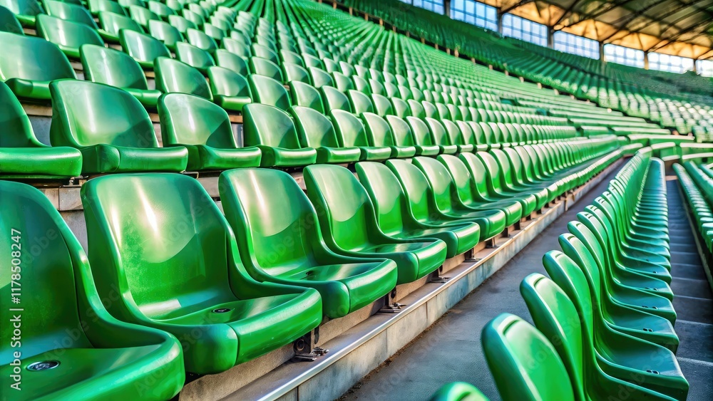 Obraz premium Empty Green Seats Football Stadium Macro Photography