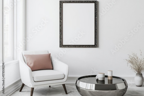 Refined foyer featuring a slim console and 3D poster frames for a modern look. photo