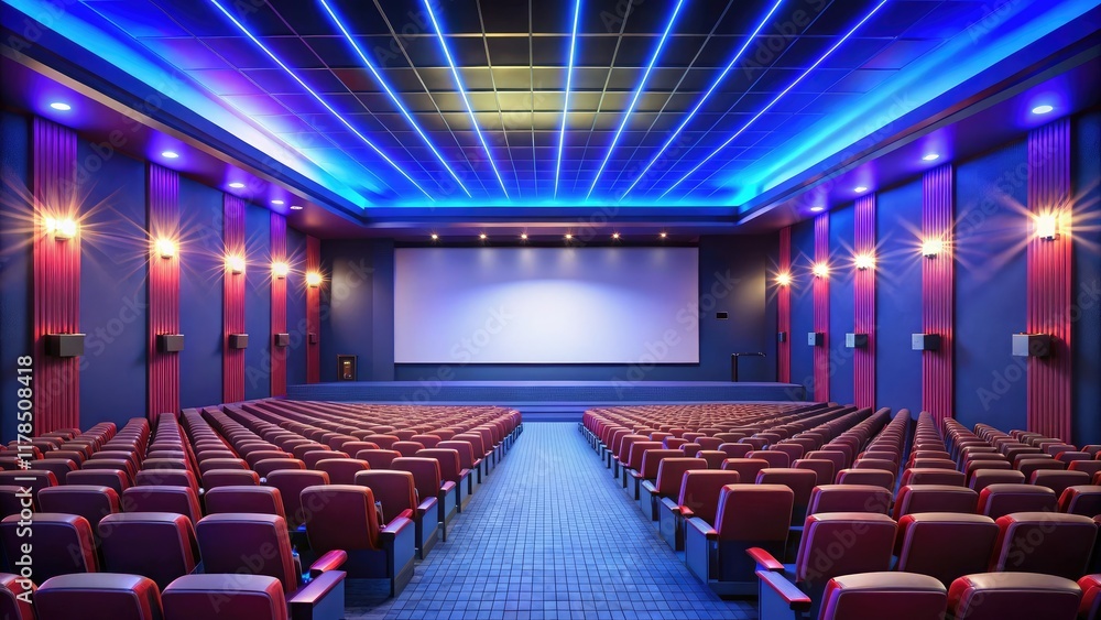 Naklejka premium Empty Modern Cinema Hall - Blank Screen Awaits