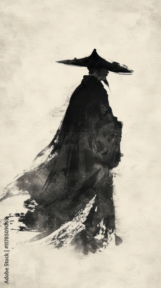 Fototapeta premium Ink painting minimal of men photography monochrome darkness.