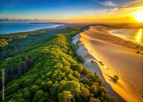 Fototapeta Naklejka Na Ścianę i Meble -  Dune du Pilat France: Epic Sand Dune Landscape Photography, Aerial View, Golden Hour, Coastal Exploration