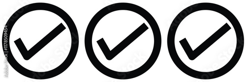 Check box icon with correct, accept checkmark icons set. approval icon set.