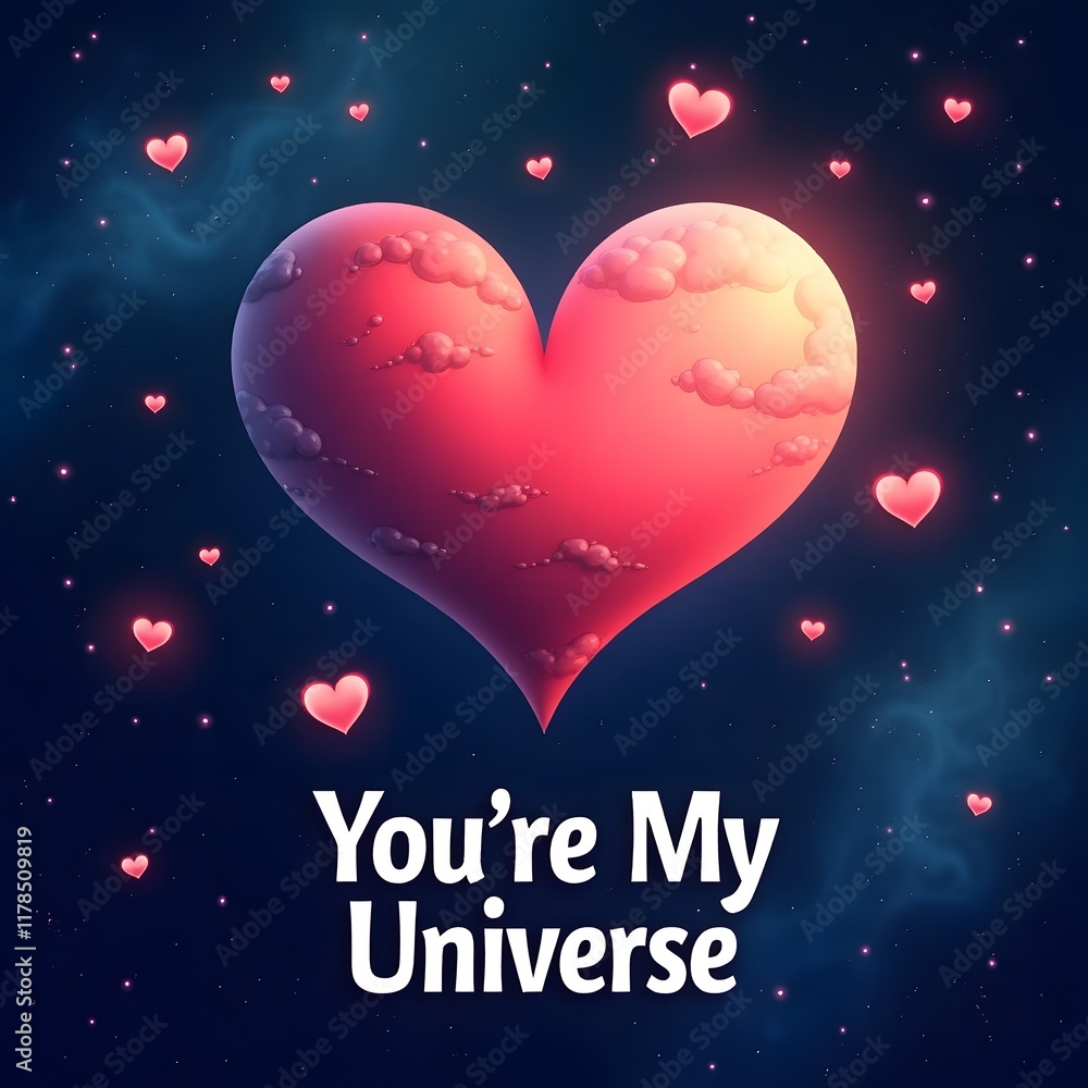 Illustration of a heart-shaped planet in space with the words 'u're my universe' Illustration of a heart-shaped planet in space with the words 'u're my universe'