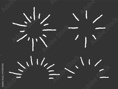 Set of doodle fireworks, glow, sparkle