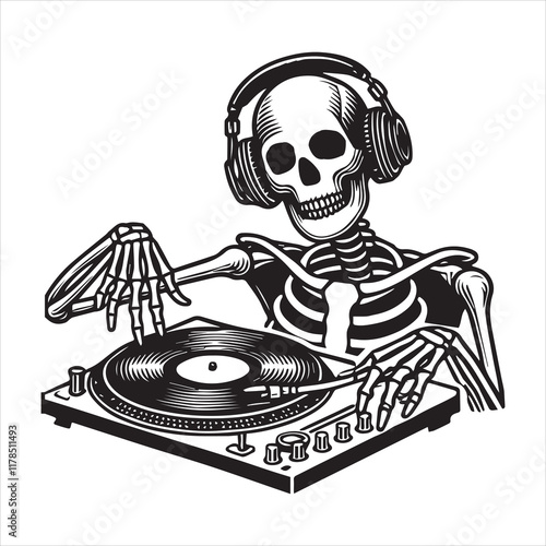 Skeleton DJ illustration Vector, DJ Music skull clipart Design
