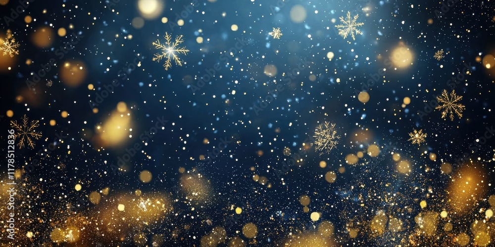 Fototapeta premium Golden Snowflakes on a Dark Blue Background
