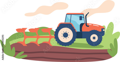 Tractor plowing field vector illustration