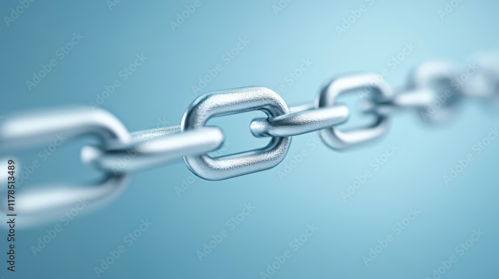 Strong metallic chain link closeup, a detailed view of interconnected strength and industrial design Strong metallic chain link closeup, a detailed view of interconnected strength and industrial design