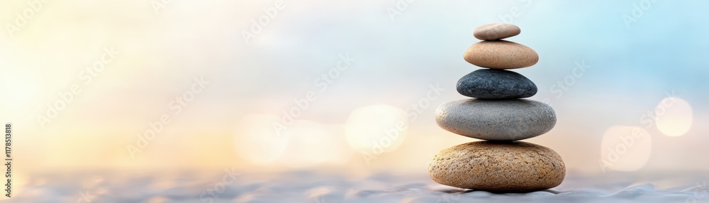 Stone stack balancing rocks, tranquil nature, zen harmony, meditation and stability in stone art Stone stack balancing rocks, tranquil nature, zen harmony, meditation and stability in stone art