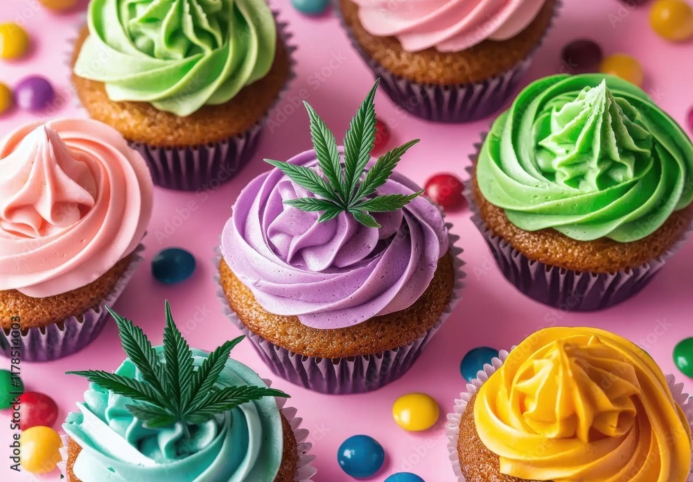 Colorful Cupcakes with Cannabis Edibles Colorful Cupcakes with Cannabis Edibles