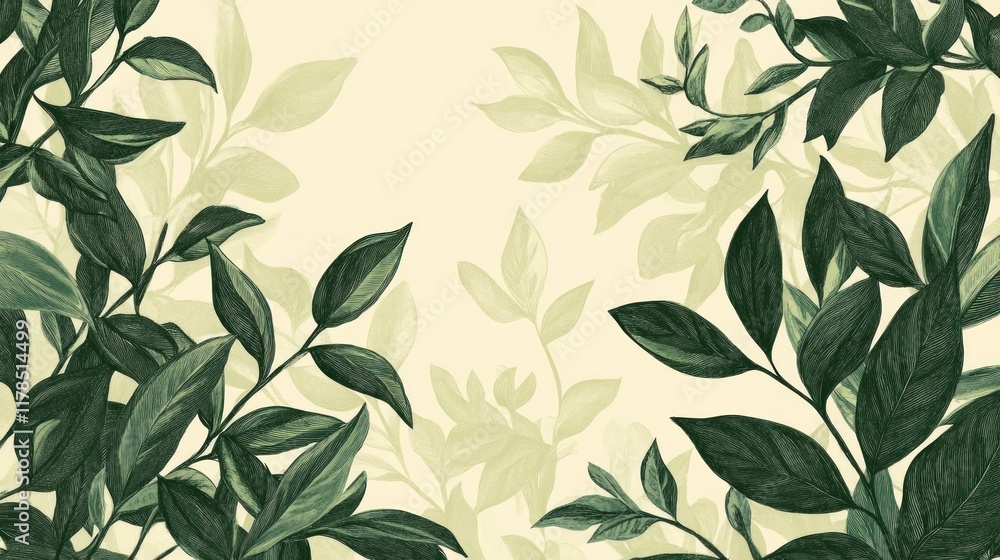 Green leaves on a cream background. Green leaves on a cream background.