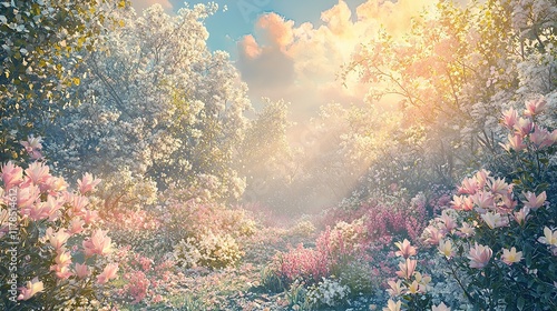 Sunlit Spring Garden Path