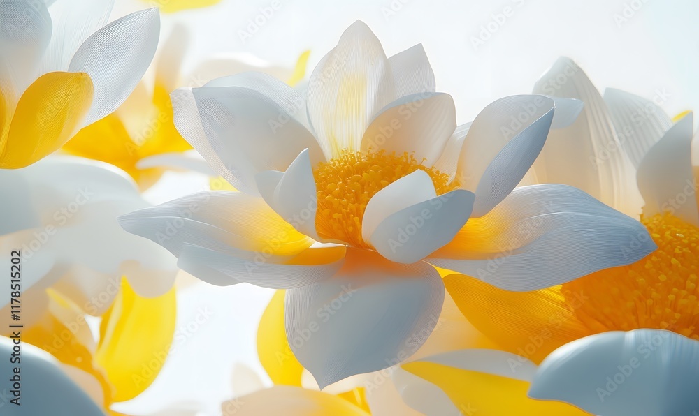 Obraz premium Close-up of white and yellow lotus flowers.