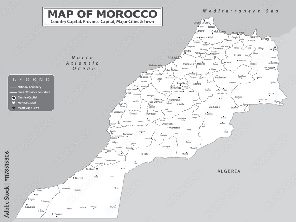 Fototapeta premium African Countries Geography Political map. Political map of country with capital, province or state capital, major cities and town.