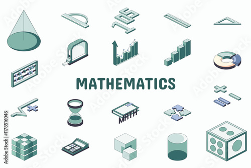 Mathematics Lineal Color Vector Illustration Icon Sticker Set Design Materials