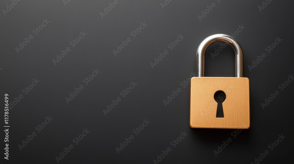 Padlock on black background, symbolizing security, privacy and data protection closeup Padlock on black background, symbolizing security, privacy and data protection closeup