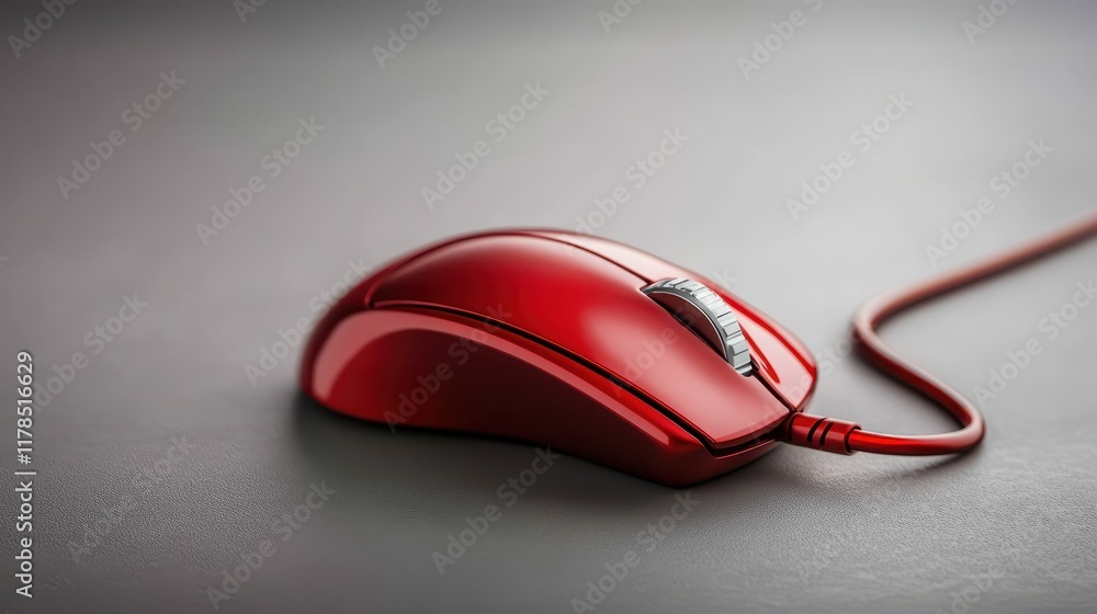Vibrant red mouse on a wooden table, closeup study of texture, color and contrast in photography Vibrant red mouse on a wooden table, closeup study of texture, color and contrast in photography
