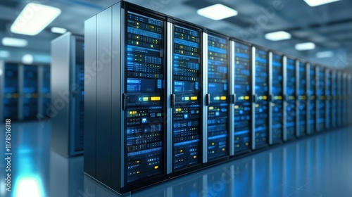 Powerful servers in a data center, the backbone of modern technology and global connectivity