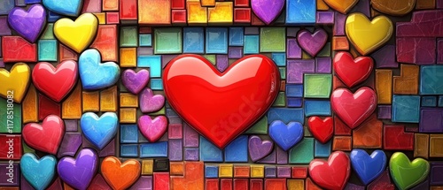 Valentine's day love mosaic hearts romantic frame colorful