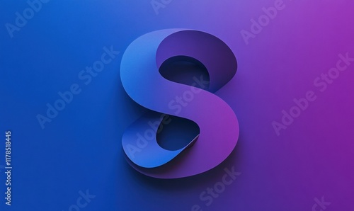 Abstract 3D letter S, blue purple gradient background.