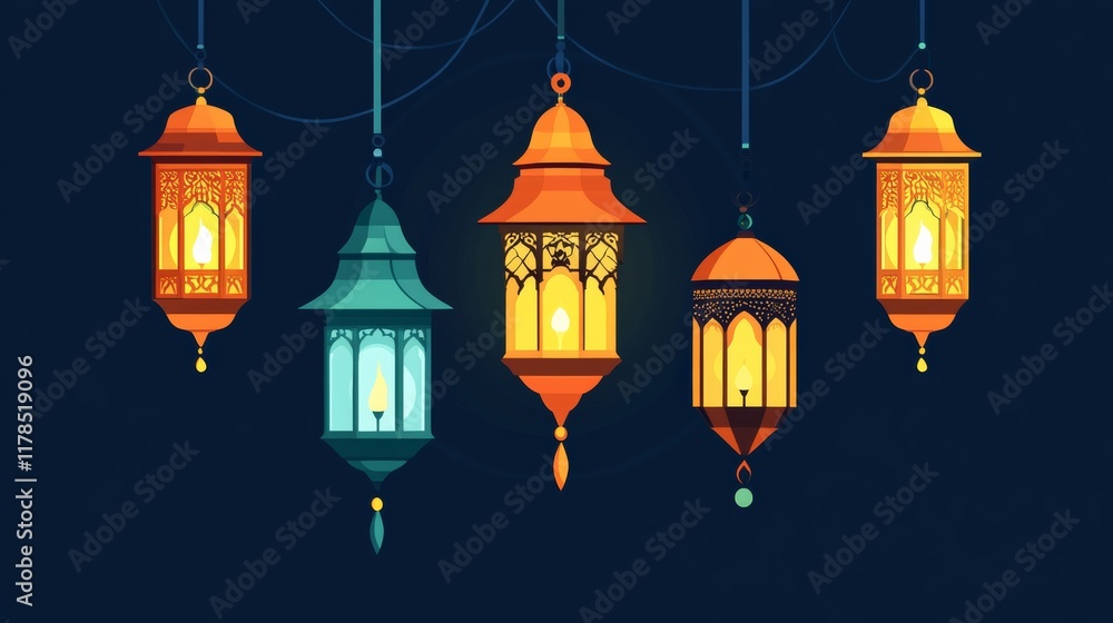 Obraz premium Modern Flat Islamic Lantern Vector