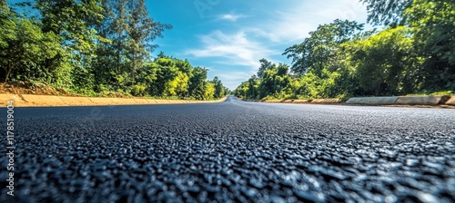 Fototapeta Naklejka Na Ścianę i Meble -  A road with trees in the background and a clear blue sky