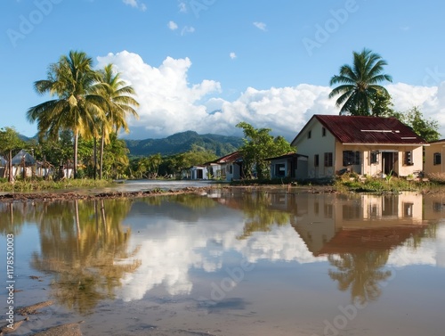 Wallpaper Mural Disaster response and recovery efforts in flooded residential areas environmental impact scenic view community resilience Torontodigital.ca