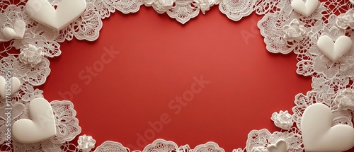 Valentine's day love hearts embossed lace frame concept photo