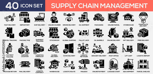 Supply Chain Management Glyph Icon Collection