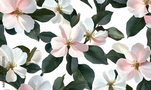 Seamless pattern of pink and white blossoms.