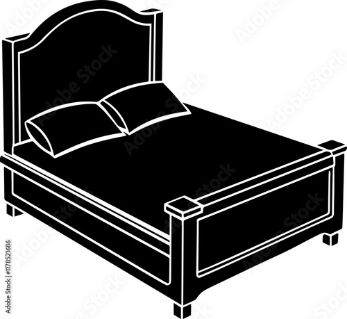 Silhouette Vector Illustration of a Bed - Furniture Design, vector illustration