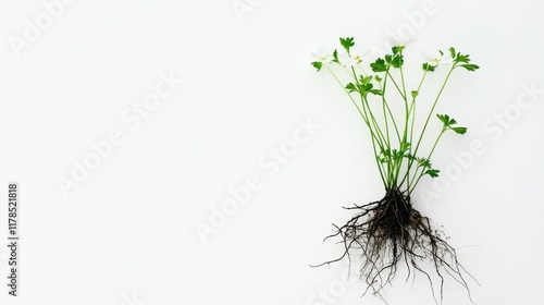 A detailed image of water dropwort with roots, captured on a clean white background with space for creative layouts. photo