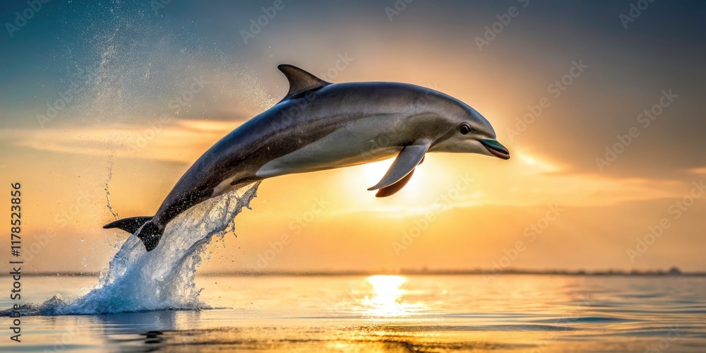 Fototapeta premium Minimalist Dolphin Flight: Surreal Aquatic Animal Air Leap Photography