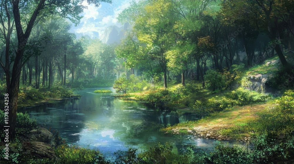 Tranquil River Meandering Through Forest Tranquil River Meandering Through Forest