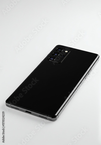 Sleek Black Smartphone with Quad Camera Modern Mobile Technology Device