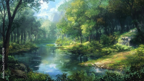 Tranquil River Meandering Through Forest