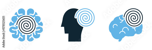 Obsession and Compulsion Thoughts Psychology icon, Visual concept of obsessive compulsive disorder (OCD) and intrusive thoughts.