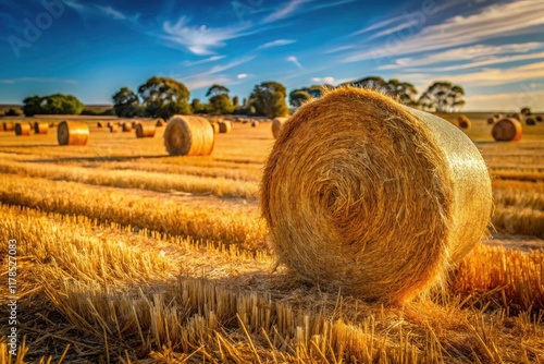 Mulwala Hay Field: Macro Photography of Round Hay Bales - Stunning Rural Landscape photo